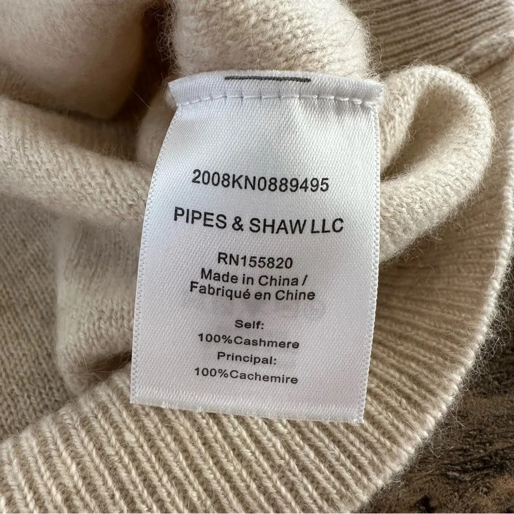 Pipes & Shaw Small 100% Cashmere Turtleneck Sweater oatmeal ribbed lightweight S - Picture 2 of 5